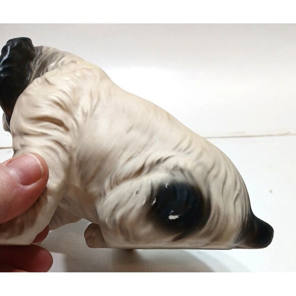 Vtg Japan Cocker Spaniel Ceramic Figurine Dog Black White About 5 Inches FLAW - Picture 7 of 11